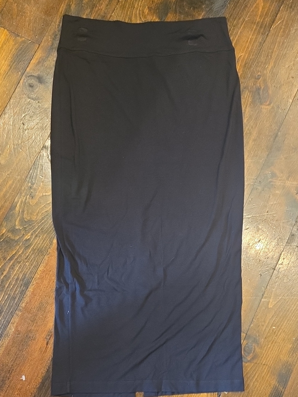 Eileen Fisher Black Rayon Lycra Jersey Maxi Column Skirt Petite Large PL Stretch